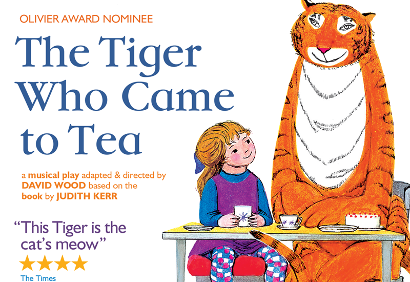 The Tiger Who Came to Tea Poster - Tiger and child drinking tea cartoon image