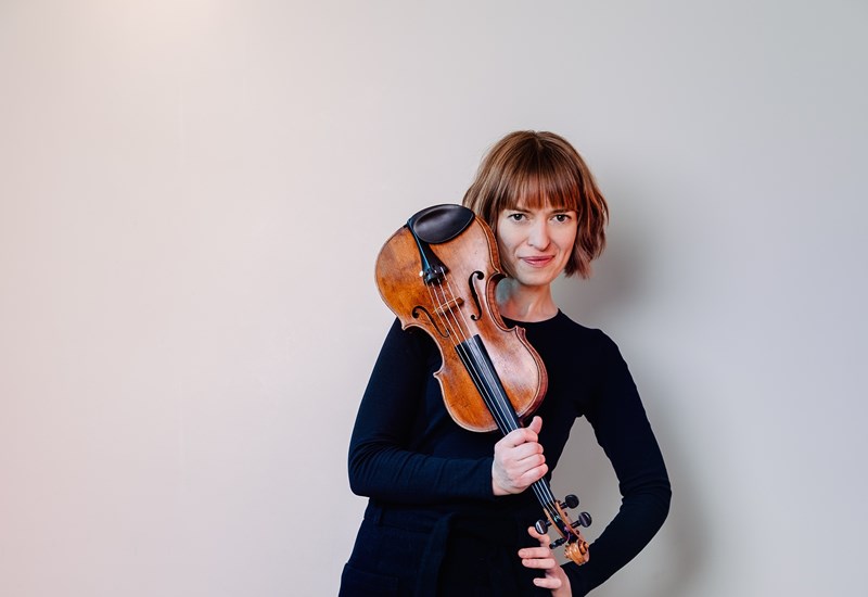 Fenella posing with her instrument 