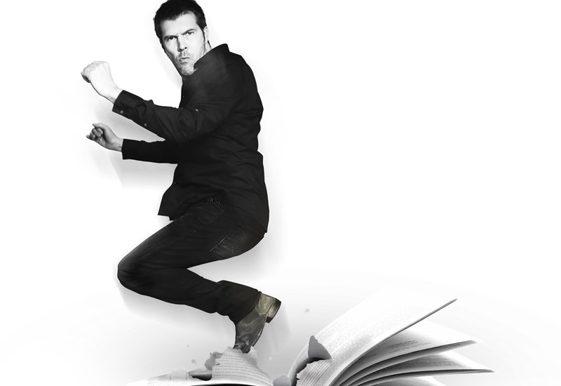 Rhod Gilbert jumping off book