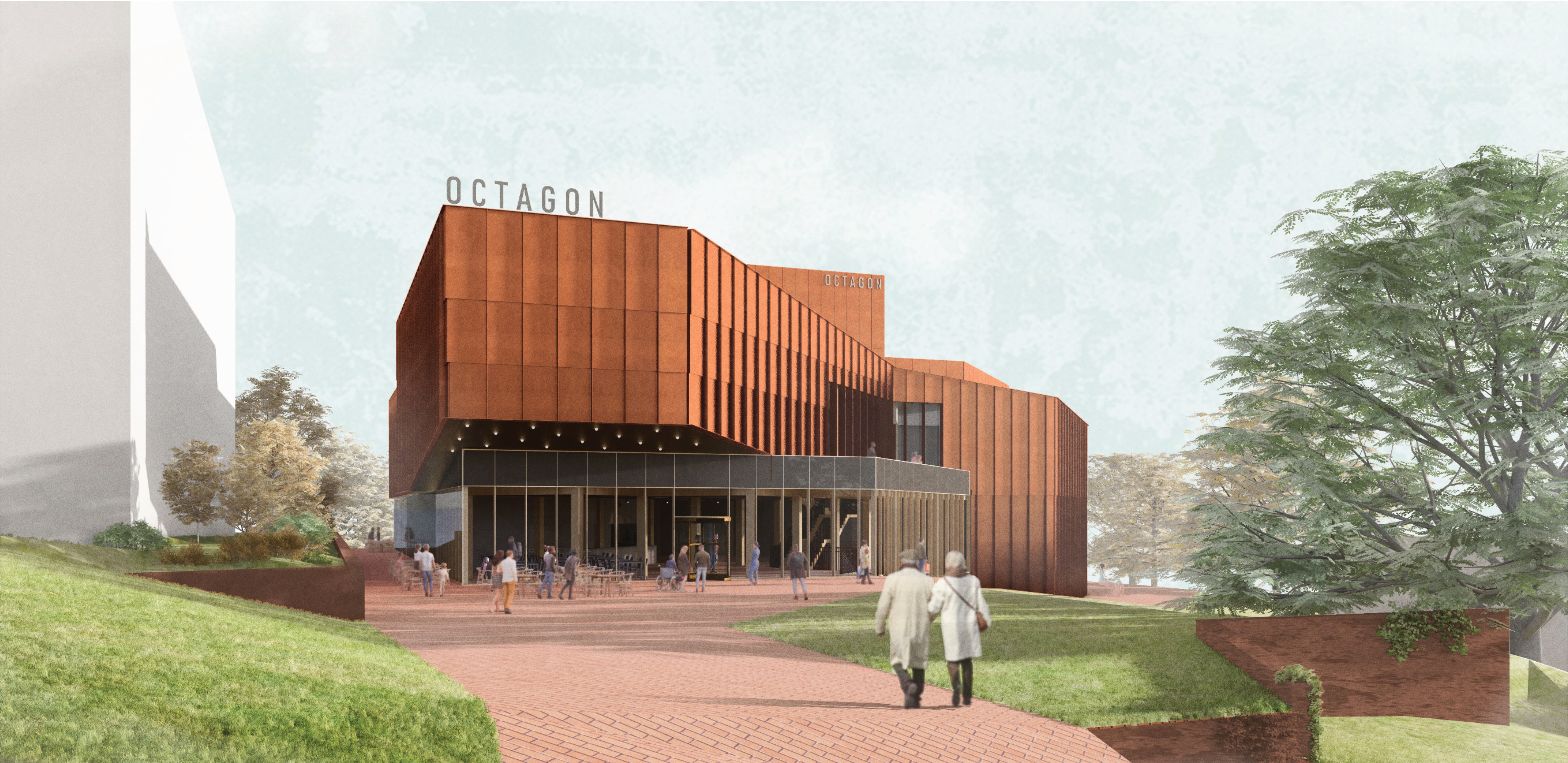 External artists  impression of the redeveloped Octagon Theatre from Petters Way car park